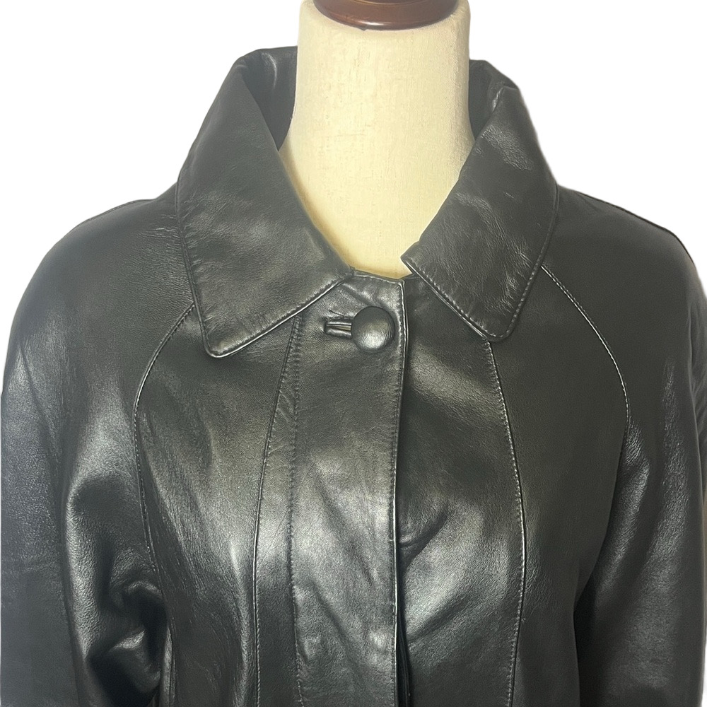 Léno Classic Black Leather Full Length Coat - Picture 9 of 17
